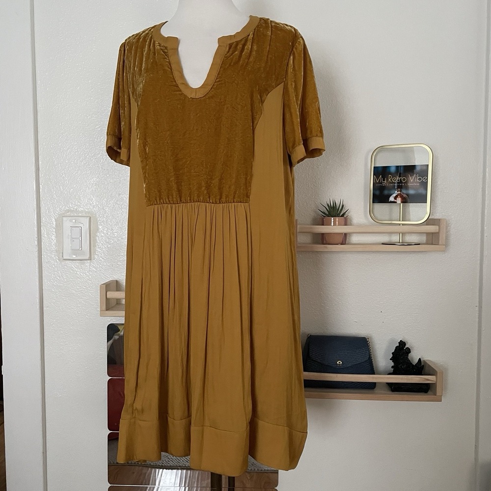 Maeve Mustard Velvet-Top Midi Dress